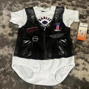 Harley-Davidson Printed Leather Vest Short Sleeve Onesie 18-24 Months (NWT)